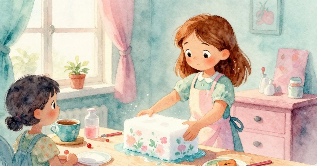 瑪哥在溫馨工作室中將浸濕花泥塊放下,袖口滴水,開門透進柔和夕陽光線,情緒專注而溫暖