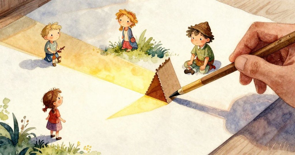 艾米特專注推按紙板上釘子的手指，細膩紋理與光影呈現出製作過程中的用心與精緻藝術感。