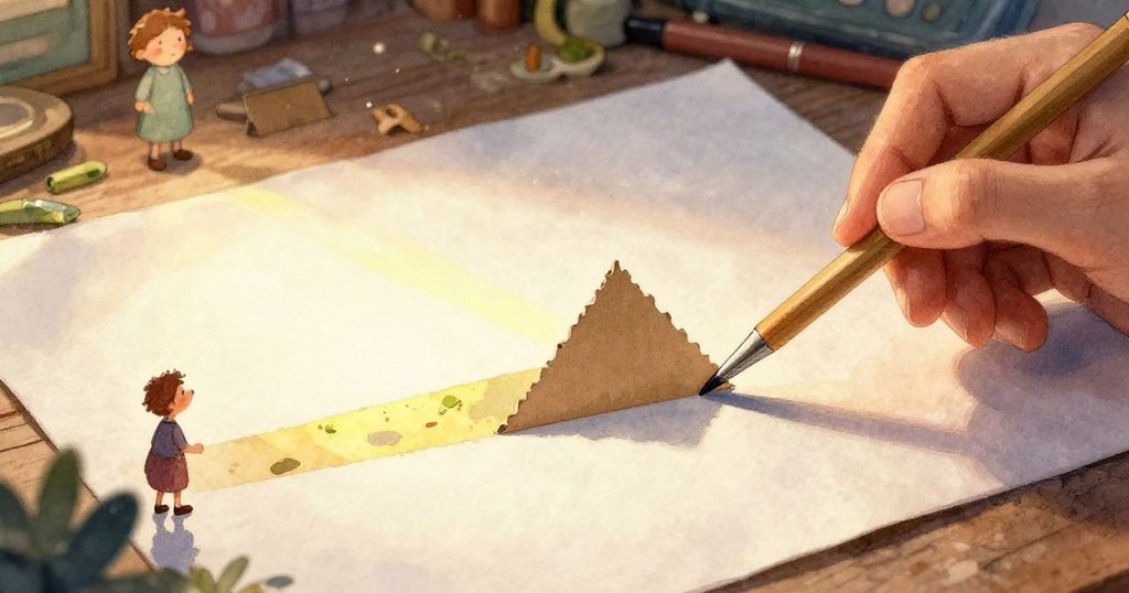 艾米特目睹紙板山脊與影子融合之際，幻想中盒中紙板藥師躍然出現，現實與夢想融匯，神秘交織。