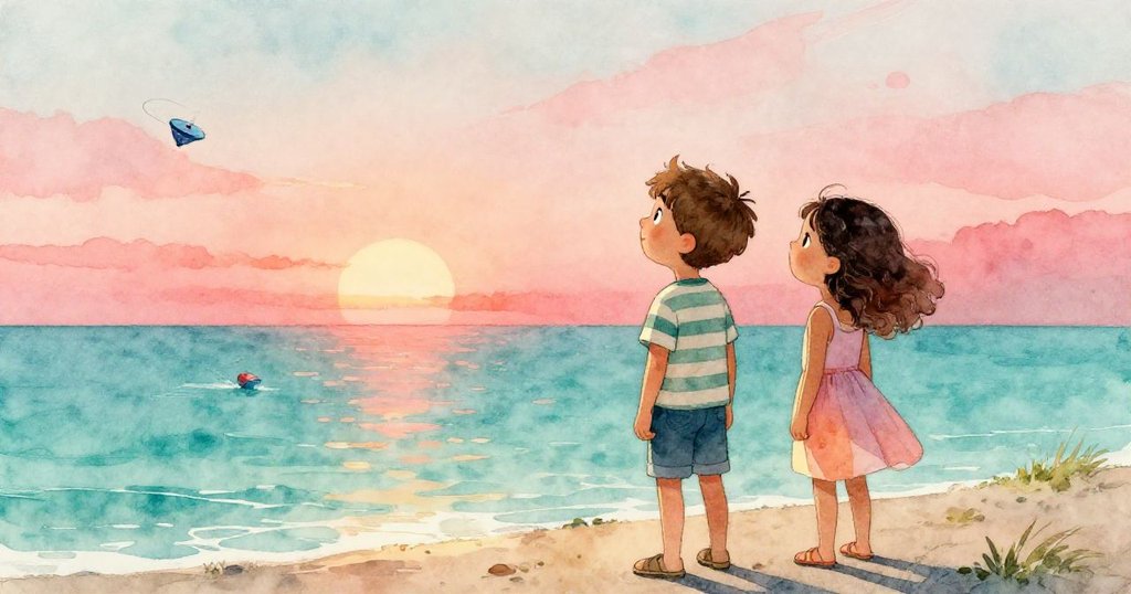 Heath 與 Adele 並肩站立，注視逐漸遠離的盤子，夕陽下展現平靜微笑，迎向充滿希望的新路途。