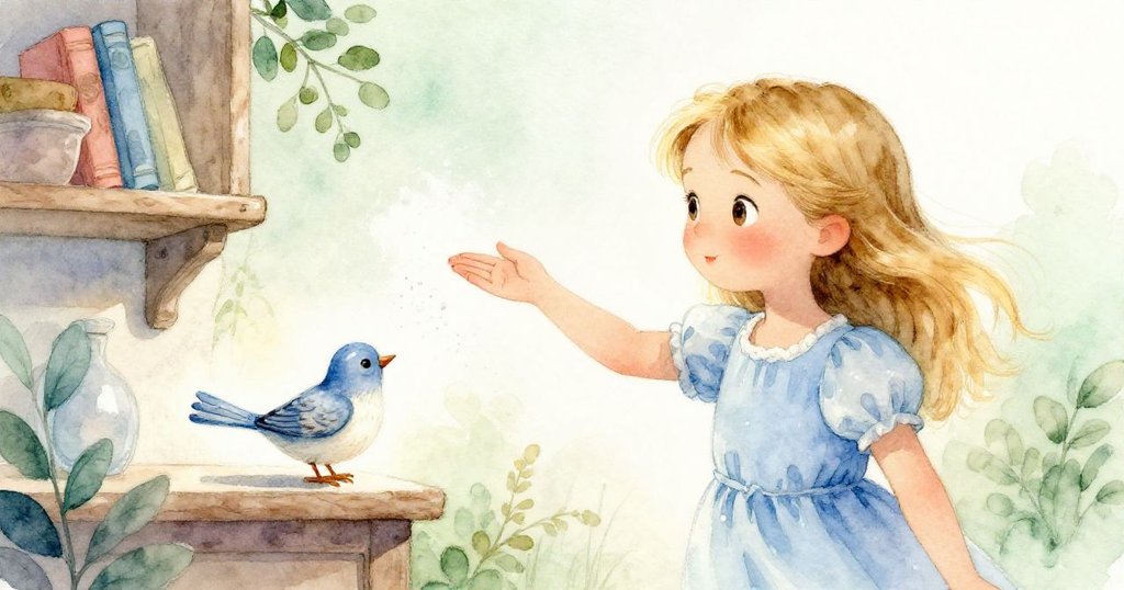 Dawn輕靠展示架旁,動作柔和使藍色陶鳥顫動,松香粉霧輕盈飄散,室內光線溫柔雅致。