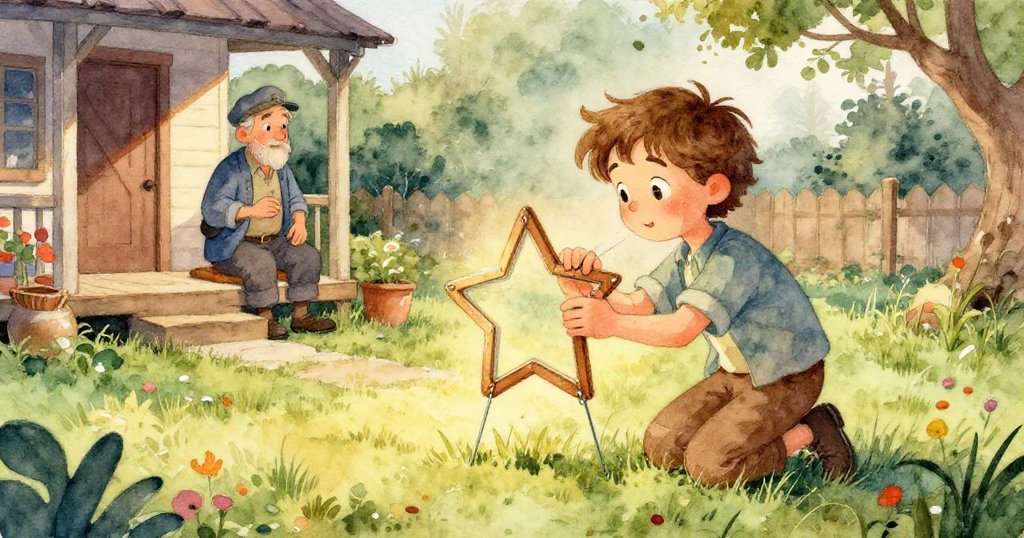 露克專注觀察自己濕潤的手指和星形框架上精細的皂膜,從他視角展現出充滿魔幻細節的瞬間。