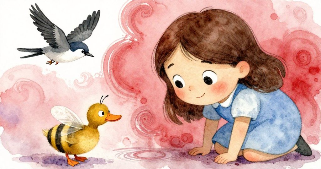 奧莉芙在作品旁急躲突現蜜蜂和麻雀,面部表情堅定中帶驚訝,背景中印刷品隨風搖曳呈現緊張瞬間