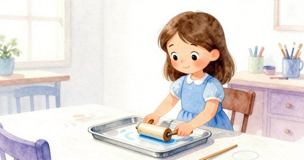 奧莉芙完成創作後微笑放下木輥,金屬托盤上細線油墨流向排水口,環境平和中隱約預示續篇