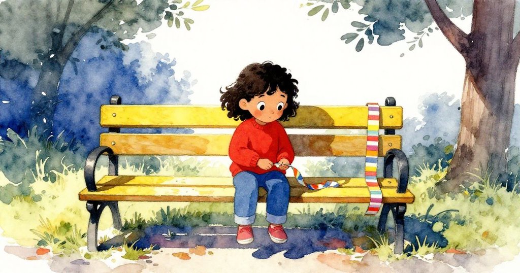 在陽光明媚的公園長椅前，Kira開始工作，她輪廓鮮明，背景綠草如茵，表情專注，氣氛溫暖明亮。