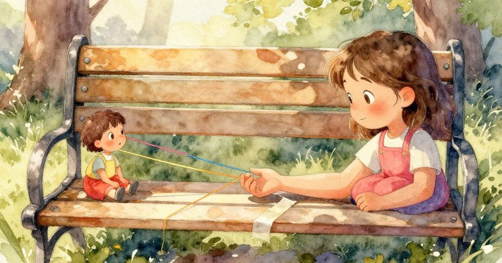 Kira專注地使用指尖處理多彩蠟狀線條，眼神堅定細緻，背景微微模糊呈現長椅和自然光，情感濃烈。