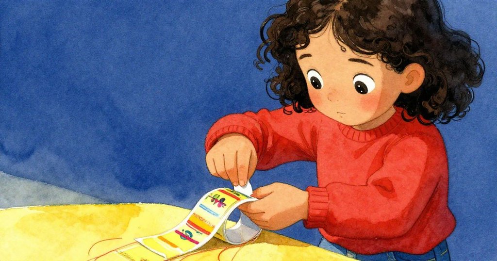 Kira專注地用雙手平整粘帶，細節清晰呈現絲線排列與手部動作，展現出堅定認真的解決瞬間。