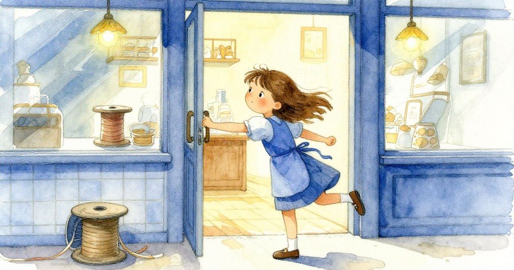 莉莉急速拉開玻璃門，迎接涼爽街風與室內香氣交融，絲帶捲盤滑動呈現懷舊藍調。