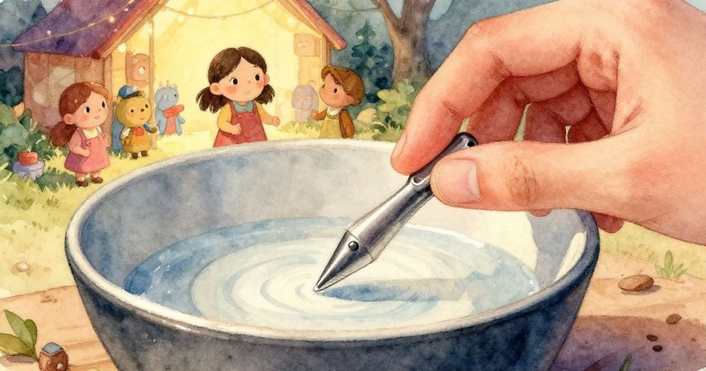 布拉姆的綠色小陀螺意外飛出場景與橙色殼猛烈碰撞，運動線條交織呈現出驚奇與動感。