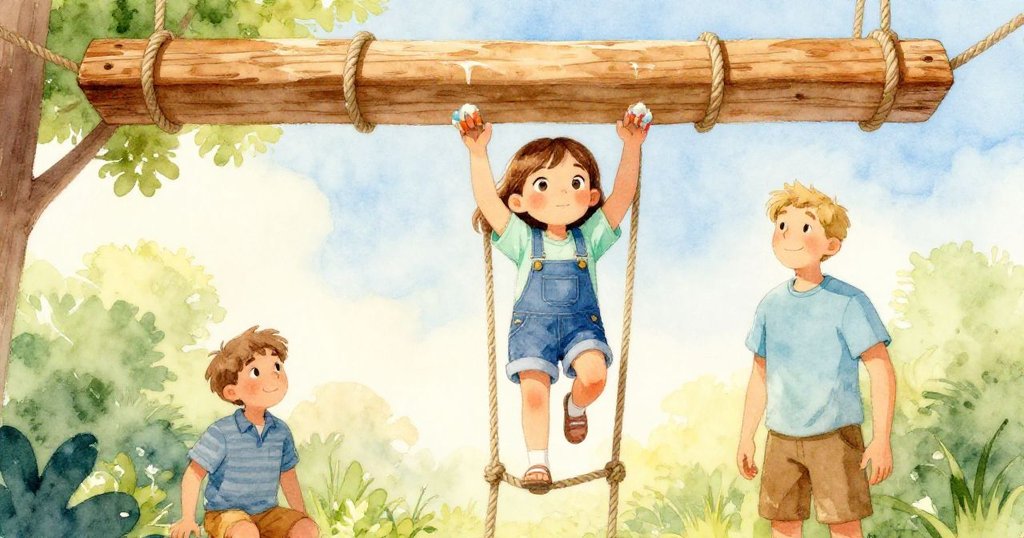 伊芙回望繩梯通道，臉上展現釋然笑容手上糖霜依稀，哥哥在下方等待支持，新篇章即將展開