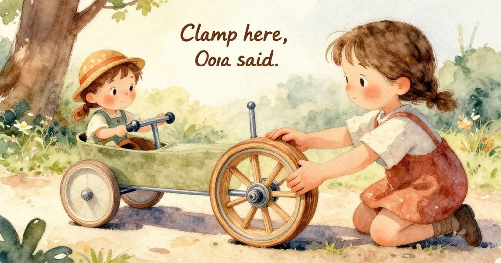 Oona專注的雙手細看橡木車輪細緻紋理，輕輕觸摸邊緣，彰顯極致精雕細琢與溫柔測量時光。