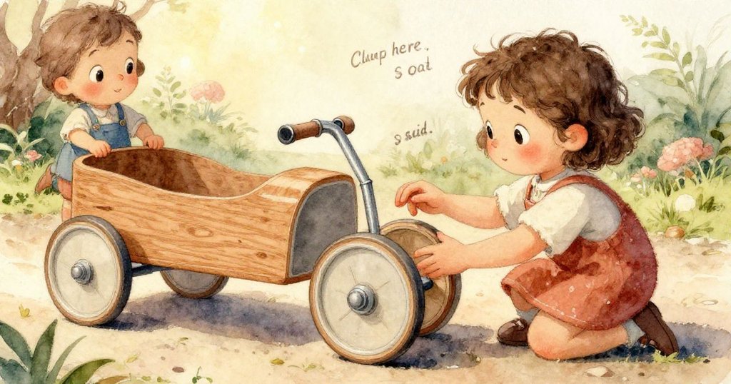 塑料眼意外脫落擊中零件盒，微小彈簧如活潑毛毛蟲般滾動，周遭布兔微移，瞬間營造出驚喜與緊張混合的動感場景。