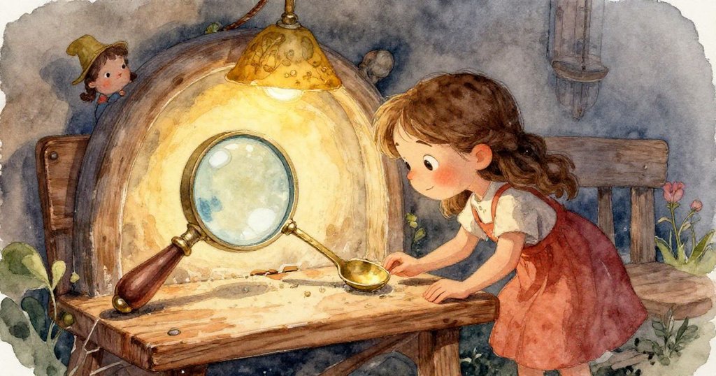 Xara 的手輕撫老舊木板,拂開薄塵顯露古銅湯匙邊緣,細膩質感帶來探索的情感。