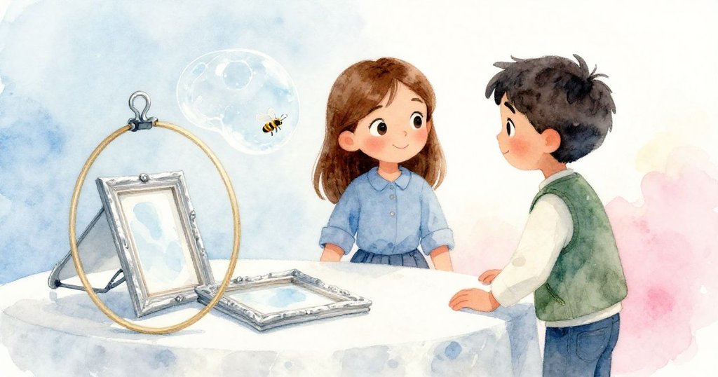 最終畫面中，掛衣圈靜臥於桌上等待的框架旁，肥皂薄膜上隱約閃爍著蜜蜂曾落足的痕跡，Gwen與Keane面帶微笑，沉浸在寧靜與回憶之中。