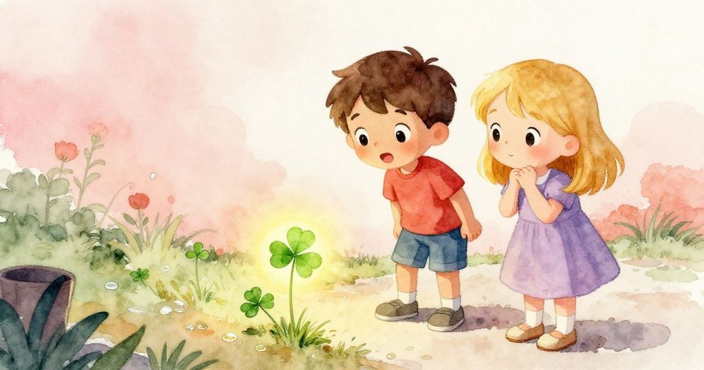 瑞夫與維奧拉在花園中停下腳步，共同欣賞散發光芒的四葉草，溫暖友愛與希望洋溢於心。