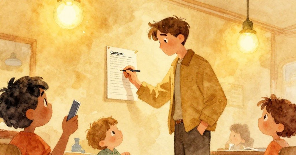 諾蘭低角度專注書寫，表情堅毅，背景強烈光芒與溫暖色調交錯，顯露決心。