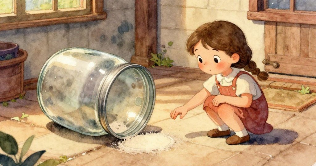 路西亞的手細緻地捧著帶著塵埃的金屬蓋,展現出物品的歷史感和細緻的質感,情感溫柔而專注。