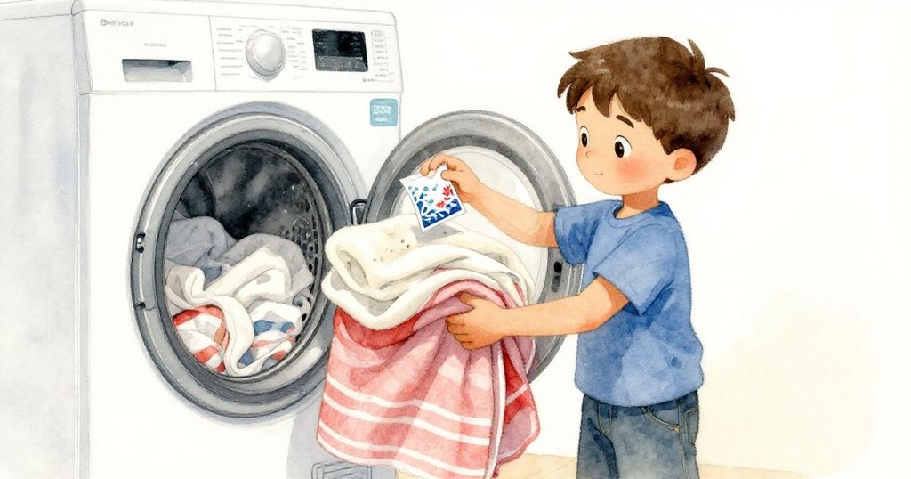 Idris小心將海灘毛巾放入半濕烘乾機並加入松木香包,場景層次豐富,展現專注與挑戰。