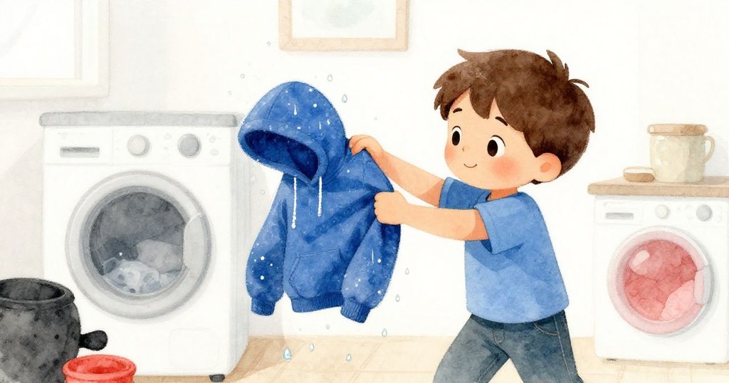 Idris迅速抽出帶海水的藍寶石連帽衫,水滴閃爍映出涼意與海邊回憶,動感場面。