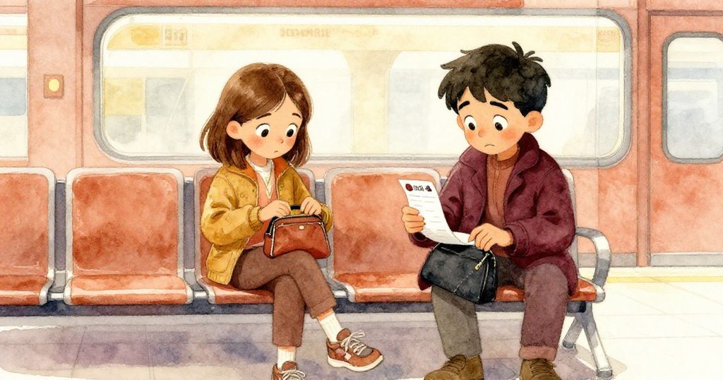 Rafael檢查收據,Maren整理最後硬幣,室內待車區營造溫馨安穩氣氛。