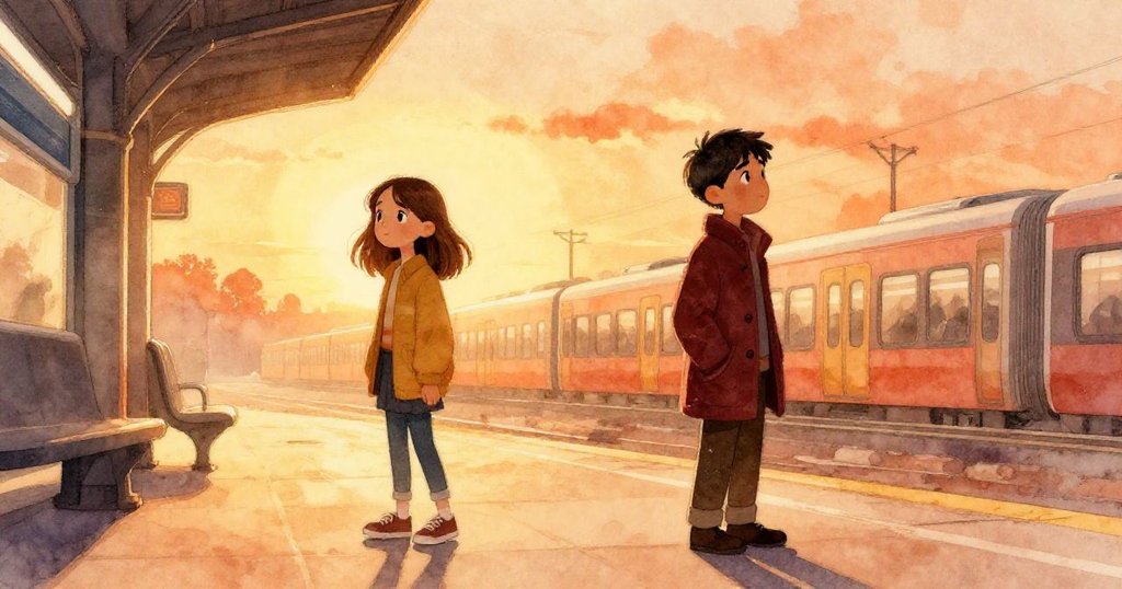 日落餘暉中,Maren與Rafael分道揚鑣,溫暖背景中展現完成使命的安心。