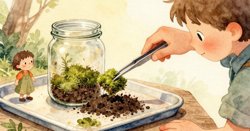 Cole沿著桌邊走過，腳下的土壤留下細微腳印，展現他穩重與細膩的創作步伐過程。