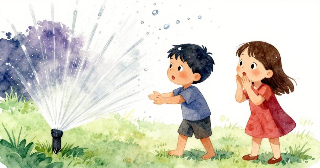 Briar與Cora在突如其來的水花中急速行動，水珠四濺映出驚訝與活潑，戶外場景動感十足。