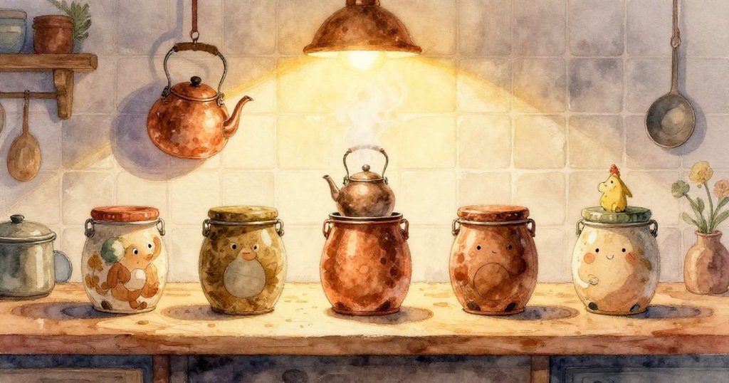 突遇微風，遺忘望遠鏡與小化石在糖袋邊滾動，糖晶四散、果醬湧動，現出一片慌亂緊張氣氛。