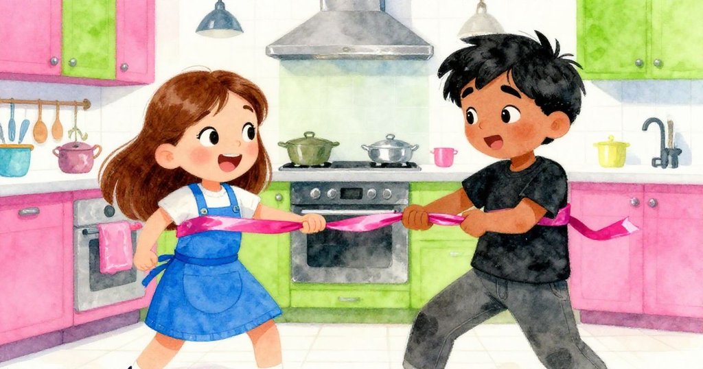 珍妮特與薩維爾同步拉緞帶，笑容燦爛，動作活潑，展現打包高潮時的快樂與團隊默契。