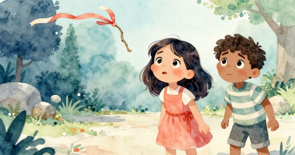 在柔和光線下,Rosa驚訝中帶著決心凝視著隨風飄散的絲帶與樹枝,Felix流露出關切表情,內心掙扎展露無遺。