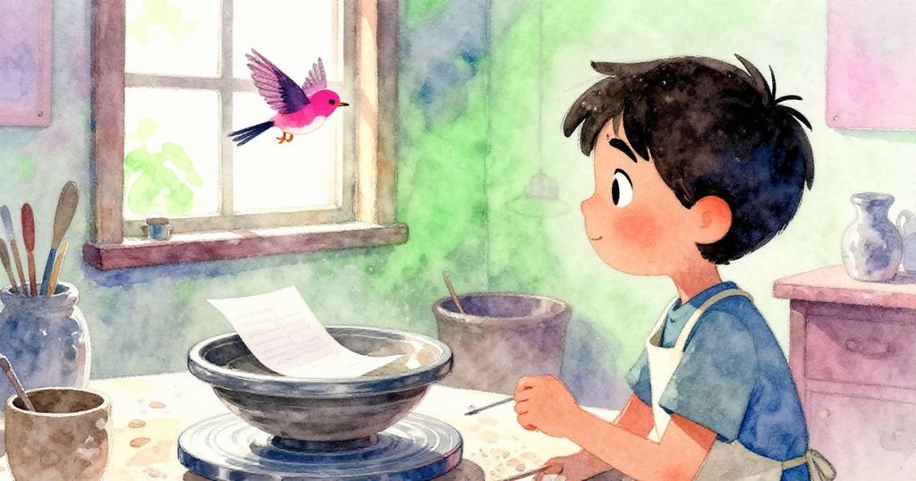 從 Zane 眼中看見細語音符在陶碗邊緩動,窗外小鳥掠過,營造神秘而期待的瞬間。