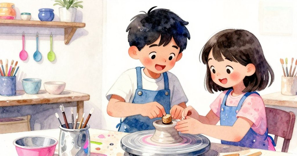 Zane 與 Unity 同心協力調整陶碗,臉上洋溢著喜悅與放鬆,背景窯光閃耀映出成功之美。