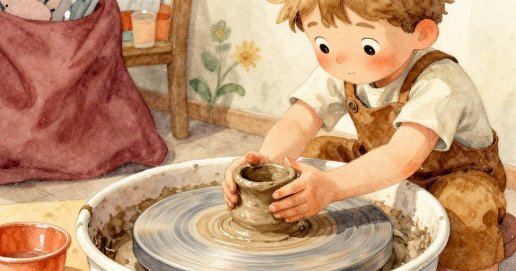 從莫里茨視角看見濕潤手掌穩住轉動中的黏土，專注神情中展現創作過程的細膩與堅持。