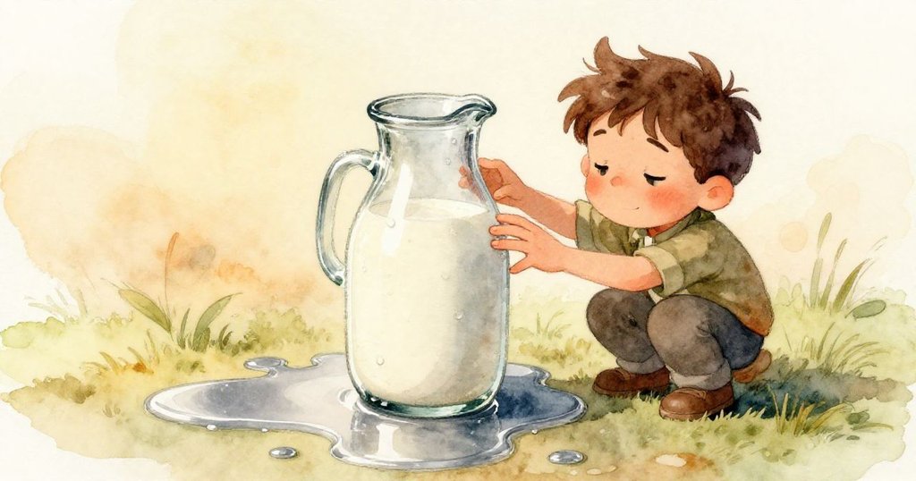 牛奶瓶上凝結的水珠映射出櫃台的光與影,哈里斯細心處理濕紙巾,情緒專注於細緻清理。