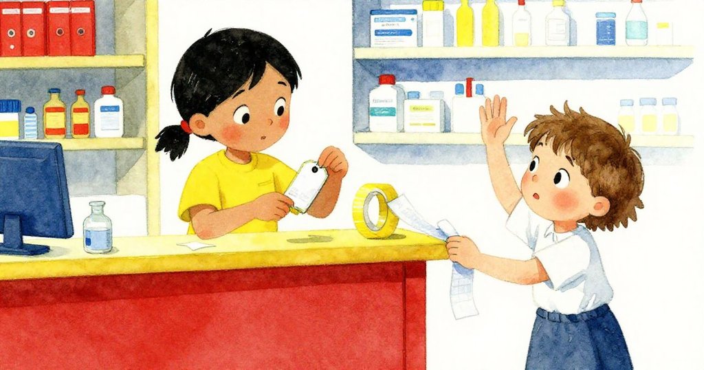 Hazel輕快剝開濕墨標籤,Fraser高舉雙手期待,貼帶動作促成條碼重組,現場充滿協作與動感。