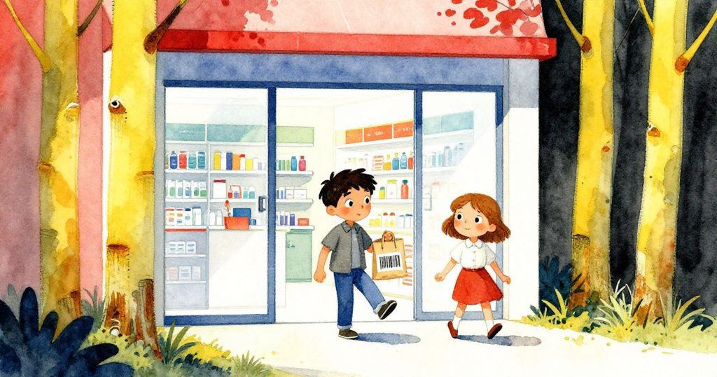 Fraser與Hazel步出藥局,完成條碼紙袋輕拂衣袖,窗外楊樹輕響,故事圓滿結局,情緒平和愉悅。