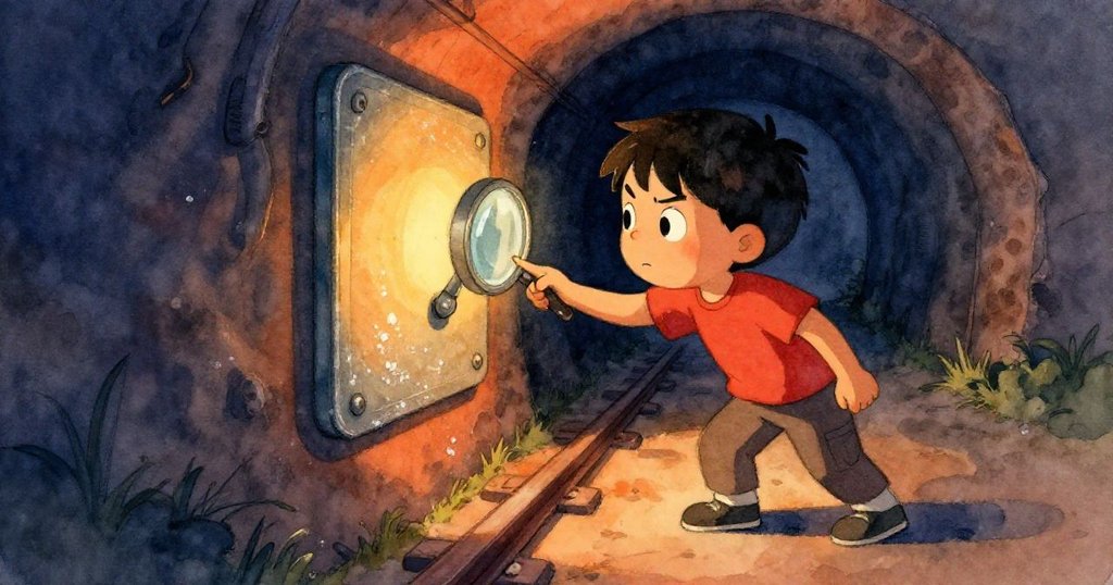 在暗巷中，Zane用手指觸碰冰涼金屬板，燈光投射出暖橙色光芒，背景有陳舊鹽跡，充滿決心。