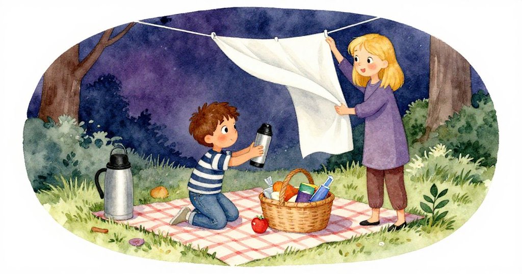 Jonas輕拿保溫瓶，Dawn細心整理籃內物品，場面回應開場後歸於平靜，充滿安寧與溫馨。