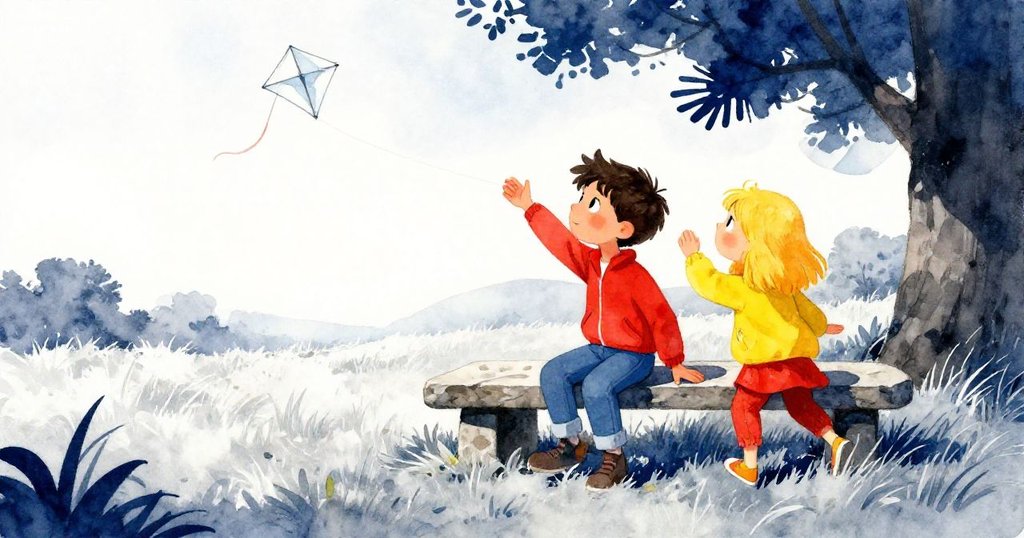 Nina將釋放後風箏線放於石凳上，風箏平穩上升，Reed與她滿懷希望展望未來，場景靜謐溫柔。