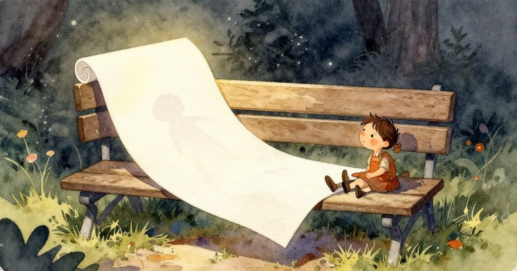 在木椅下昏暗隱秘處,折紙展現出銳利的對角痕跡與小金屬夾,光影交錯間透露實驗的秘密。