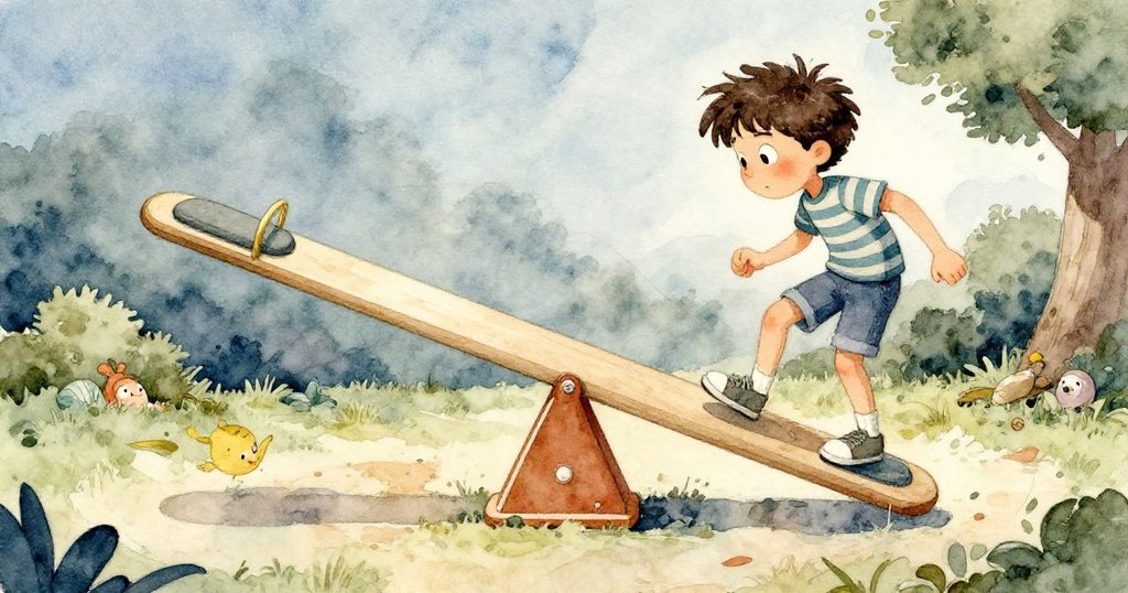 克萊德在充滿張力的鞦韆上小心後移，鞦韆彎曲扭曲呈現動態變化，背景隱約顯露出遊樂場細節。