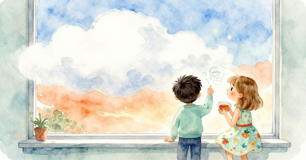 窗上圖文融合,薄霧短暫遮掩後消散,Eli與Greta齊注成果,背景似有遙遠掌聲映襯溫馨結局。