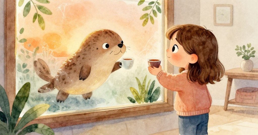 Hazel滿意微笑著後退，欣賞完成的玻璃藝術，茶香蒸氣和光影映照出夢幻鴨嘴獸，闡述新起點。