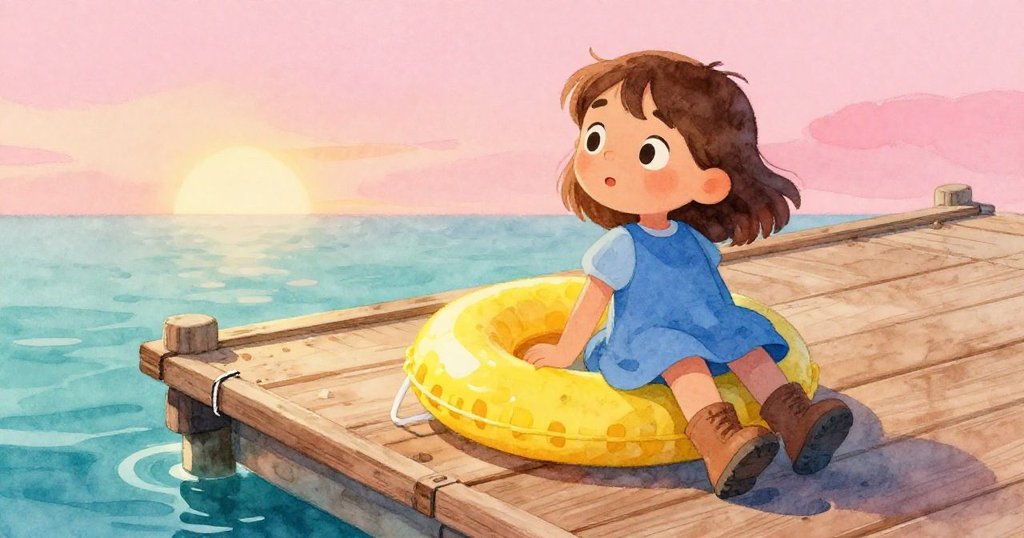 Viola仔細觀察浮標細縫處因暖光發出輕微嘶聲,浮標與木板質感交織,呈現光影對比。