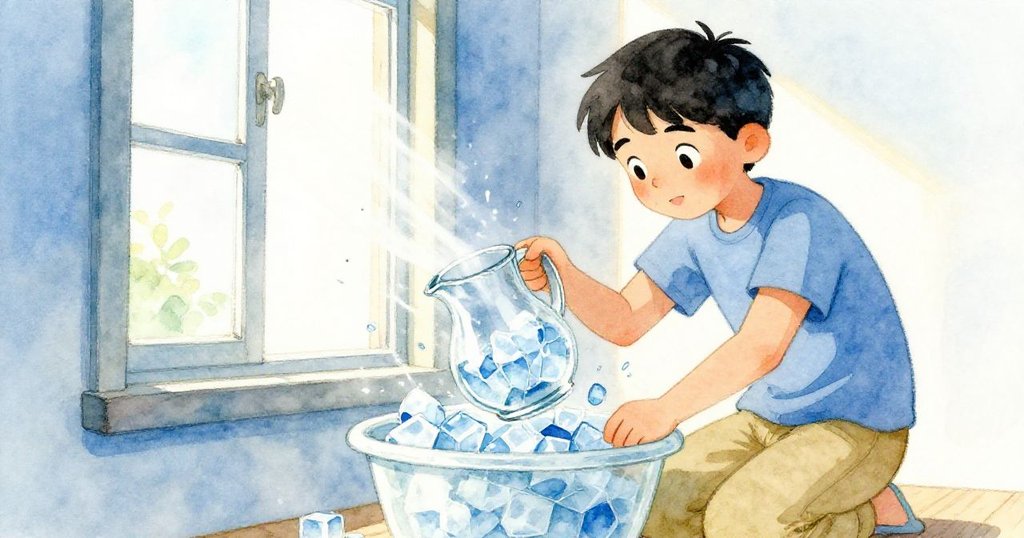 韋德低角度出現，小心將檸檬水瓶放入冰塊間並推向敞開窗戶，臉上流露專注與平靜。