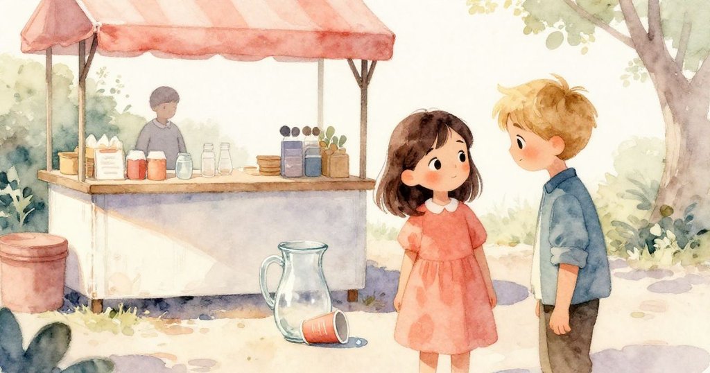 斯特拉與卡爾於黃昏重聚，玻璃瓶半空紙杯倒映最後水滴，夕陽柔光下充滿寧靜與反思