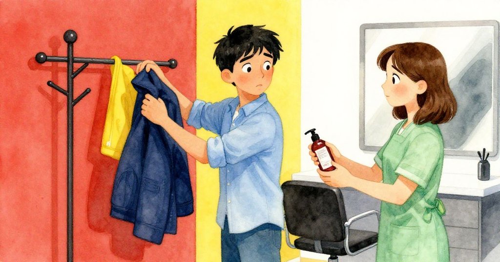 Cal將濕透外套掛回衣架,Lucia遞上小瓶護髮素,雙人互動溫馨滿足,故事最終落幕。