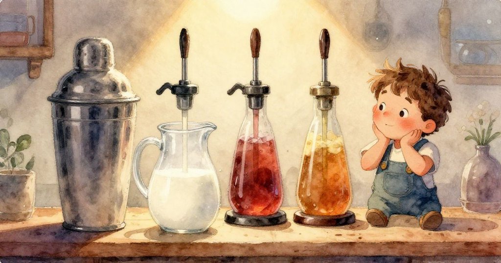 透過Keane的背影,清澈的冰茶杯半滿搖曳,展現現代茶店內忙碌而和諧的氛圍。