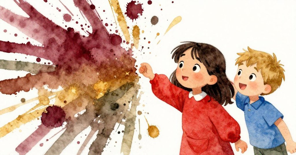 露比與韋德滿臉笑容,共同欣賞意外卻絕美的藝術創作,溫暖光線襯托出彼此間的快樂與鼓勵。