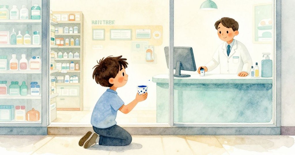 Reed 膝行將斑點藥杯遞給技術員,藍色指紋清晰呈現,臉上露出鬆一口氣的溫暖微笑,場景和諧完結。